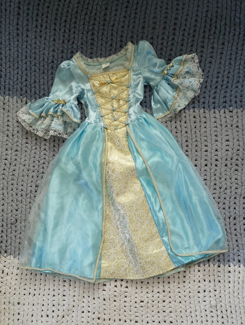 Light Blue and Gold Girls' Princess Theater Costume Dress